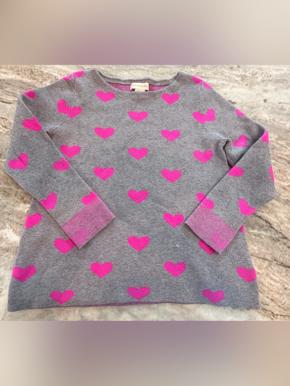 Cynthia Rowley Gray Pink Heart Sweater Small Valentine Coquette Preppy Knit